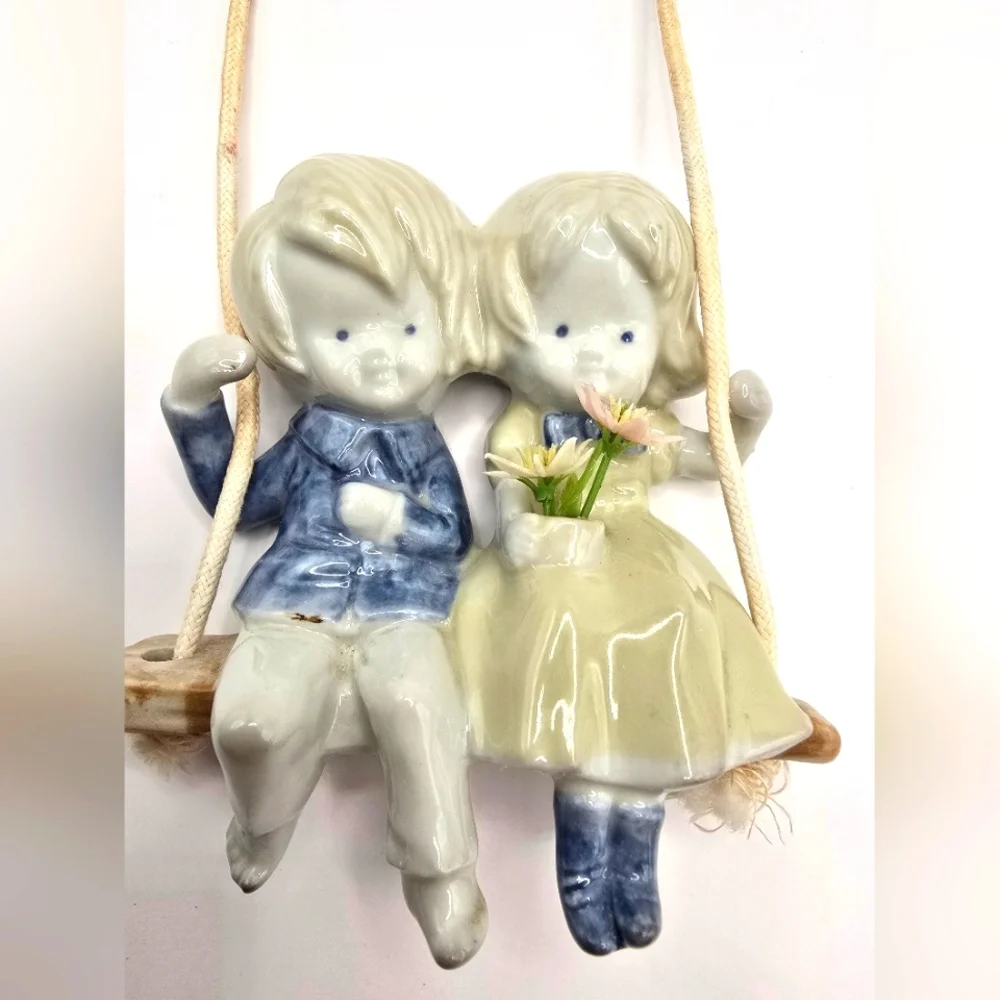Vintage Japan Porcelain Figurine of Children on Swing